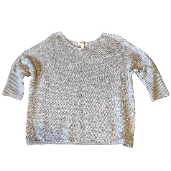 NWT Forever 21 Sequin Crew-Neck Long Sleeve Sweater, Silver Gray | S - Picture 10 of 14
